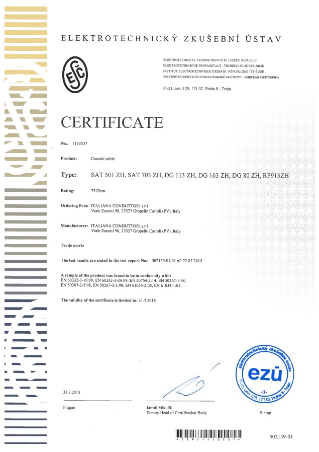 Safety Certificate (flame retardancy/LSZH cables)